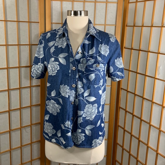Vintage 100% cotton floral print button down shirt - Picture 1 of 10